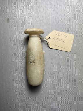 Saite. <em>Aryballis with Cartouche</em>. Egyptian alabaster (calcite), 4 1/8 × Diam. at rim: 1 7/16 in. (10.4 × 3.7 cm). Brooklyn Museum, Brooklyn Museum Collection, X249.63. Creative Commons-BY (Photo: Brooklyn Museum, CUR.X249.63_overall01.JPG)