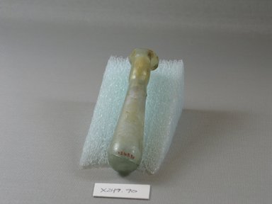 Roman. <em>Transparent Glass Vial</em>, 1st-2nd century C.E. Glass, Greatest diam. 13/16 x 3 13/16 in. (2.1 x 9.7 cm). Brooklyn Museum, Brooklyn Museum Collection, X249.90. Creative Commons-BY (Photo: Brooklyn Museum, CUR.X249.90_view1.jpg)