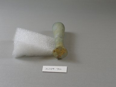 Roman. <em>Transparent Glass Vial</em>, 1st-2nd century C.E. Glass, Greatest diam. 13/16 x 3 13/16 in. (2.1 x 9.7 cm). Brooklyn Museum, Brooklyn Museum Collection, X249.90. Creative Commons-BY (Photo: Brooklyn Museum, CUR.X249.90_view3.jpg)