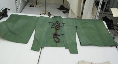  <em>Man's Jacket and Short Pants</em>, ca. 19th century. Plain weave silk and silk cords, 29 1/4 x 57 1/2 x 33 1/2 in.  (74.3 x 146.1 x 85.1 cm). Brooklyn Museum, Brooklyn Museum Collection, X640.5. Creative Commons-BY (Photo: Brooklyn Museum, CUR.X640.5_view1.jpg)