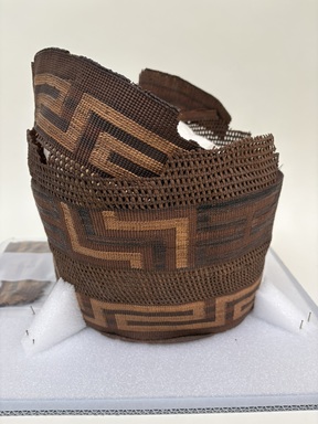 Tlingit. <em>Large Twined Open-work Basket with False Embroidery</em>, early 20th century. Spruce root, grass, dye, Height 11 7/16in. (29cm). Brooklyn Museum, Brooklyn Museum Collection, X854.27. Creative Commons-BY (Photo: Brooklyn Museum, CUR.X854.27_overall.JPEG)