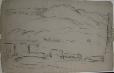 Marsden Hartley (American, 1877-1943). <em>Untitled (Landscape-Mont Sainte Victoire?)</em>, before July 1921. Charcoal on paper, Sheet: 17 5/8 x 28 in. (44.8 x 71.1 cm). Brooklyn Museum, Brooklyn Museum Collection, X889.2 (Photo: Brooklyn Museum, CUR.X889.2.jpg)