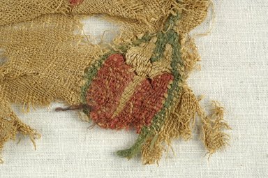 Coptic. <em>Fragment with Botanical Decoration</em>, 4th–7th century C.E. Flax, wool, 2 1/4 x 4 3/4 in. (5.7 x 12.1 cm). Brooklyn Museum, Brooklyn Museum Collection, X937. Creative Commons-BY (Photo: Brooklyn Museum (in collaboration with Index of Christian Art, Princeton University), CUR.X937_detail01_ICA.jpg)