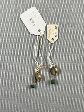 <em>Loop Earrings, Roman Type</em>, 1st-3rd century C.E. Gold, glass, diam. 1 in. (2.5 cm). Brooklyn Museum, Brooklyn Museum Collection, X6.1-.2. Creative Commons-BY (Photo: Brooklyn Museum, CUR.x6.1-.2_overall.jpg)