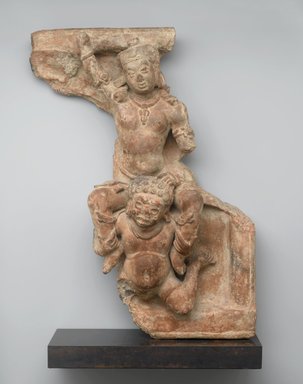  <em>Relief Tile Depicting Balarama Abducted by the Demon Pralamba</em>, 5th century. Terracotta, traces of polychromy, 22 x 15 1/2 x 6 1/4 in., 27.5 lb. (55.9 x 39.4 x 15.9 cm, 12.47kg). Brooklyn Museum, Gift of Gwenn Miller in memory of Barbara Stoler Miller, 2018.42.1. Creative Commons-BY (Photo: Brooklyn Museum, L1998.2.1_PS2.jpg)