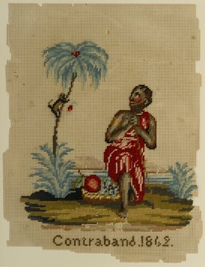 Unknown. <em>Embroidery "Contraband 1862,"</em> 1862. Paper, wool, 9 1/2 x 7 3/8 in. (24.1 x 18.7 cm). Lent anonymously in loving memory of Florence and Bernard Lewis, L2006.5. Creative Commons-BY (Photo: Brooklyn Museum, L2006.5_PS2.jpg)