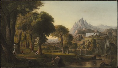Robert Seldon Duncanson (American, 1821-1872). <em>Copy after Thomas Cole's "Dream of Arcadia,"</em> 1852. Oil on canvas, frame: 34 1/8 x 52 x 4 in. (86.7 x 132.1 x 10.2 cm). Brooklyn Museum, Gift of Charlynn and Warren Goins, 2020.13.1 (Photo: Brooklyn Museum, L2011.4.1_PS9.jpg)