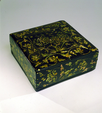  <em>Box with Plum Tree Design</em>, 17th – 18th century. Wood, lacquer, mother-of-pearl, metal, paper, 3 11/16 × 9 13/16 × 9 15/16 in. (9.4 × 25 × 25.2 cm). Lent by the Carroll Family Collection, L2022.2.9. Creative Commons-BY (Photo: Image courtesy of Joseph Carroll, L2022.2.9.jpg)