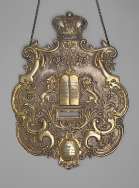 Jewish. <em>Torah Shield</em>, 1898. Silver-plated brass, 15 5/8 x 11 5/8 x 1/4 in. (39.7 x 29.5 x 0.6cm). Assigned to the Brooklyn Museum by the Jewish Cultural Reconstruction, Inc., L50.26.1. Creative Commons-BY (Photo: Brooklyn Museum, L50.26.1.jpg)