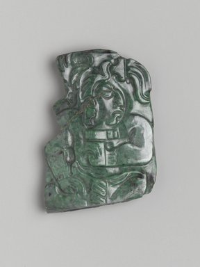 Maya. <em>Plaque</em>, 600-900 C.E. Jadeite, 1 1/2 x 2 3/16 in. (3.8 x 5.6 cm). Lent by The Guennol Collection, L56.10.2. Creative Commons-BY (Photo: Brooklyn Museum, L56.10.2_PS2.jpg)
