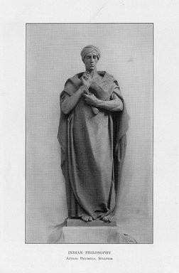 Attilio Piccirilli (American, born Italy, 1868–1945). <em>Indian Law</em>, 1909. Indiana limestone, Approx. height: 144 in. (365.8 cm). Brooklyn Museum, Gift of the City of New York, Parks and Recreation, 09.937.2. Creative Commons-BY (Photo: Brooklyn Museum, PER_Bulletin_of_the_Brooklyn_Institute_of_Arts_and_Sciences_v1_p408_09.937.2.jpg)