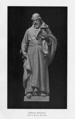 Edmond T. Quinn (American, 1868–1929). <em>Persian Religion</em>, 1909. Indiana limestone, Approx. height: 144 in. (365.8 cm). Brooklyn Museum, Gift of the City of New York, Parks and Recreation, 09.937.1. Creative Commons-BY (Photo: Brooklyn Museum, PER_Bulletin_of_the_Brooklyn_Institute_of_Arts_and_Sciences_v2_p18_09.937.1.jpg)