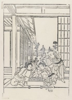  <em>Two Boys Playing Shogi with a Third Observer</em>, 18th century. Woodblock print Brooklyn Museum, Brooklyn Museum Collection, X1116.2 (Photo: , X1116.2_IMLS_PS3.jpg)