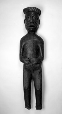 Gwa'sala Kwakwaka'wakw. <em>Standing Potlatch Figure</em>, late 19th century. Wood, 60 11/16 x 14 3/16 x 5 1/2 in. (154.1 x 36 x 14 cm). Brooklyn Museum, Brooklyn Museum Collection, X1118.2. Creative Commons-BY (Photo: Brooklyn Museum, X1118.2_view1_bw.jpg)