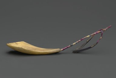 Lakota, Sioux. <em>Spoon</em>, 19th century. Sheep horn, dyed porcupine quill, metal, horsehair, 2 1/2 x 10 in. (6.4 x 25.4 cm). Brooklyn Museum, Brooklyn Museum Collection, X1126.22. Creative Commons-BY (Photo: Brooklyn Museum, X1126.22_PS2.jpg)