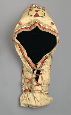 Arapaho. <em>Cradle Board with Quill Work</em>, 1870s. Muslin, willow, porcupine quill, dye, deer hide, 13 x 32 in. (33 x 81.3 cm). Brooklyn Museum, Brooklyn Museum Collection, X1126.36. Creative Commons-BY (Photo: Brooklyn Museum, X1126.36_PS2.jpg)