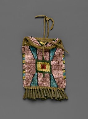 Cheyenne. <em>Ration Ticket Bag</em>, late 19th–early 20th century. Beads, metal, hide, 3 1/2 x 4 3/4 in. (8.9 x 12.1 cm). Brooklyn Museum, Brooklyn Museum Collection, X1126.9. Creative Commons-BY (Photo: Brooklyn Museum, X1126.9_PS2.jpg)