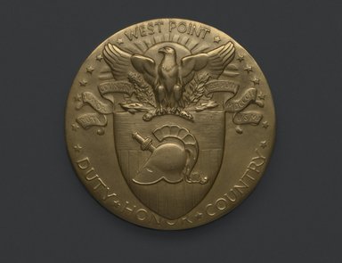 Laura Gardin Fraser (American, 1889–1966). <em>Sesquicentennial Medal of the U.S. Military Academy</em>, ca. 1952. Bronze, 3 x 3 x 3/8 in. (7.6 x 7.6 x 1 cm). Brooklyn Museum, Brooklyn Museum Collection, X1185. Creative Commons-BY (Photo: Brooklyn Museum, X1185_front_PS2.jpg)