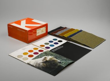 (of graphics) Lella Vignelli (for Unimark) (American, born Italy, 1934-2016). <em>"Knoll Textiles Handwoven Collection" Sample Kit</em>, ca. 1967. Cardboard, paper, textiles, 4 x 8 5/8 x 8 7/8 in. (10.2 x 21.9 x 22.5 cm). Brooklyn Museum, Brooklyn Museum Collection, X1188.3. Creative Commons-BY (Photo: Brooklyn Museum, X1188.3_PS2.jpg)