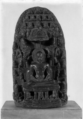  <em>Stele Depicting one of the Tirthankara Figures</em>, 10th century. Schist, 6 5/16 x 3 9/16 in. (16 x 9 cm). Brooklyn Museum, Brooklyn Museum Collection, X688. Creative Commons-BY (Photo: Brooklyn Museum, X688_glass_bw.jpg)
