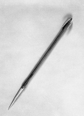 Alaska Native. <em>Leister (fishing spear) Model</em>, late 19th-early 20th century. Wood, ivory, 14 1/2 x 1 x 1/4 in. or (37.0 cm). Brooklyn Museum, Brooklyn Museum Collection, X705.4. Creative Commons-BY (Photo: Brooklyn Museum, X705.4_bw.jpg)