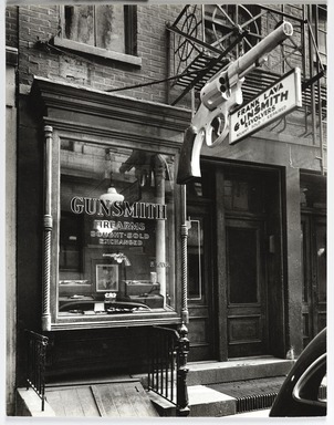 Berenice Abbott (American, 1898-1991). <em>Gunsmith</em>, February 4, 1937. Gelatin silver print, sheet: 9 1/4 x 7 1/4 in. (23.5 x 18.4 cm). Brooklyn Museum, Brooklyn Museum Collection, X858.10 (Photo: , X858.10_PS9.jpg)