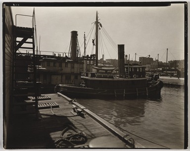 Berenice Abbott (American, 1898-1991). <em>East River: Foot of East Ninth Street, Man.</em>, March 4, 1937. Gelatin silver print, sheet: 7 7/8 x 9 7/8 in. (20 x 25.1 cm). Brooklyn Museum, Brooklyn Museum Collection, X858.17 (Photo: , X858.17_PS9.jpg)