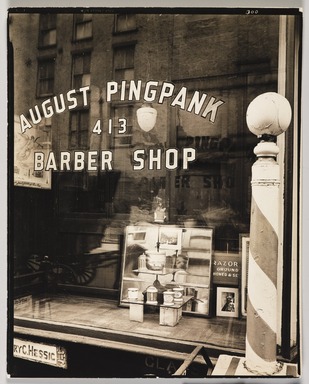 Berenice Abbott (American, 1898-1991). <em>Pingpank Barber Shop</em>, May 18, 1939. Gelatin silver print, sheet: 9 15/16 x 7 7/8 in. (25.2 x 20 cm). Brooklyn Museum, Brooklyn Museum Collection, X858.42 (Photo: , X858.42_PS9.jpg)