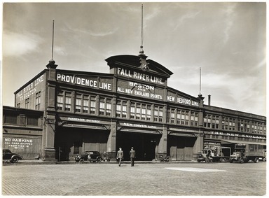 Berenice Abbott (American, 1898–1991). <em>Pier 14, North River: From West and Fulton Streets</em>, March 23, 1938. Gelatin silver print, sheet: 7 x 9 1/2 in. (17.8 x 24.1 cm). Brooklyn Museum, Brooklyn Museum Collection, X858.73 (Photo: , X858.73_PS9.jpg)