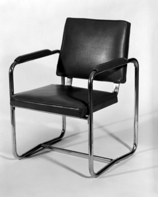 Howe & Lescaze (American). <em>Chair</em>, ca. 1933. Chrome-plated metal, vinyl, 31 3/4 x 22 1/2 x 21 1/4 in. (80.6 x 57.2 x 54 cm). Brooklyn Museum, Charles Edwin Wilbour Fund, X875. Creative Commons-BY (Photo: Brooklyn Museum, X875_bw.jpg)