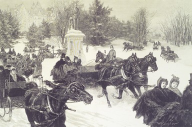 W.P. Snyder. <em>Sleighing in Central Park</em>, 1886. Engraving, sheet: 16 1/8 x 22 in. (41 x 55.9 cm). Brooklyn Museum, Brooklyn Museum Collection, X895 (Photo: Brooklyn Museum, X895.jpg)