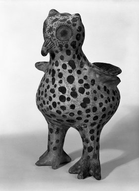 She-we-na (Zuni Pueblo). <em>Owl Figure</em>, late 19th century. Clay, pigment, 12 in. (31.0 cm) x 7 1/2 in. (19.0 cm) x 9 in. (23.0 cm). Brooklyn Museum, Brooklyn Museum Collection, X946. Creative Commons-BY (Photo: Brooklyn Museum, X946_bw.jpg)