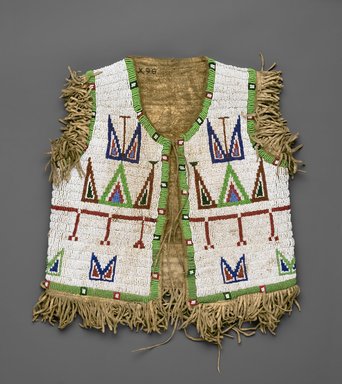 Sioux. <em>Child's Beaded Waistcoat</em>, late 19th or early 20th century. Hide, beads, 13 1/2 x 12 1/4 in. (34.3 x 31.1 cm). Brooklyn Museum, Brooklyn Museum Collection, X98. Creative Commons-BY (Photo: Brooklyn Museum, X98_front_PS2.jpg)