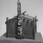 Model of a Cathins Coons People Box House with Totem Pole Depicting Bear, Skullsit and Whale