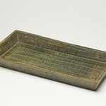 Oribe Ware "Shinogi-te" Rectangular Low-sided Plate, Nagahira-bachi