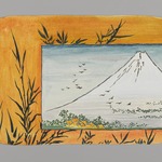 Small Card Decorated with Mount Fuji (recto) and Paint Bowl and Brush (verso)