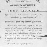Business Card, John Higgins, 130 Spring Street