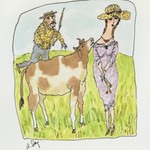Untitled (Cow Adoring Lady and Getting Scolded by Farmer)