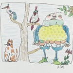 [Untitled] (Jester with Tree, Cat, Birds)