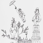 [Untitled] (Spring - Man with Umbrella/Woman on Tree/Man on Tower)