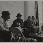 Ben Webster, Count Basie, Roy Eldridge, Dickie Wells, Doc Cheatham, Gerry Mulligan, television studio, (Sound of Jazz rehearsal), N.Y.C.