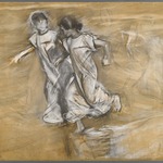 [Untitled] (Two Girls in White Running Arm in Arm)