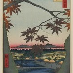 Maple Trees at Mama, Tekona Shrine and Linked Bridge, No. 94 from One Hundred Famous Views of Edo