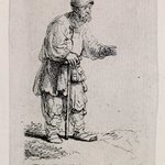 A Peasant in a High Cap, Standing Leaning on a Stick