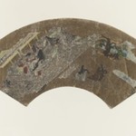 [Untitled] (Fan-shaped Painting of Ladies Sitting in a Pavillion Playing a Game)