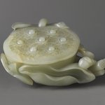 Carved white jade flower form bowl and cover with stand