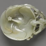 Carved white jade leaf for bowl and stand
