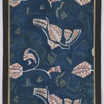 (Semi-abstract Floral Designs - White on Navy Blue Background)