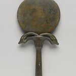 Mirror with Papyrus Handle Featuring Two Ibex Heads