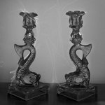 Sandwich Dolphin Candlestick, One of Pair